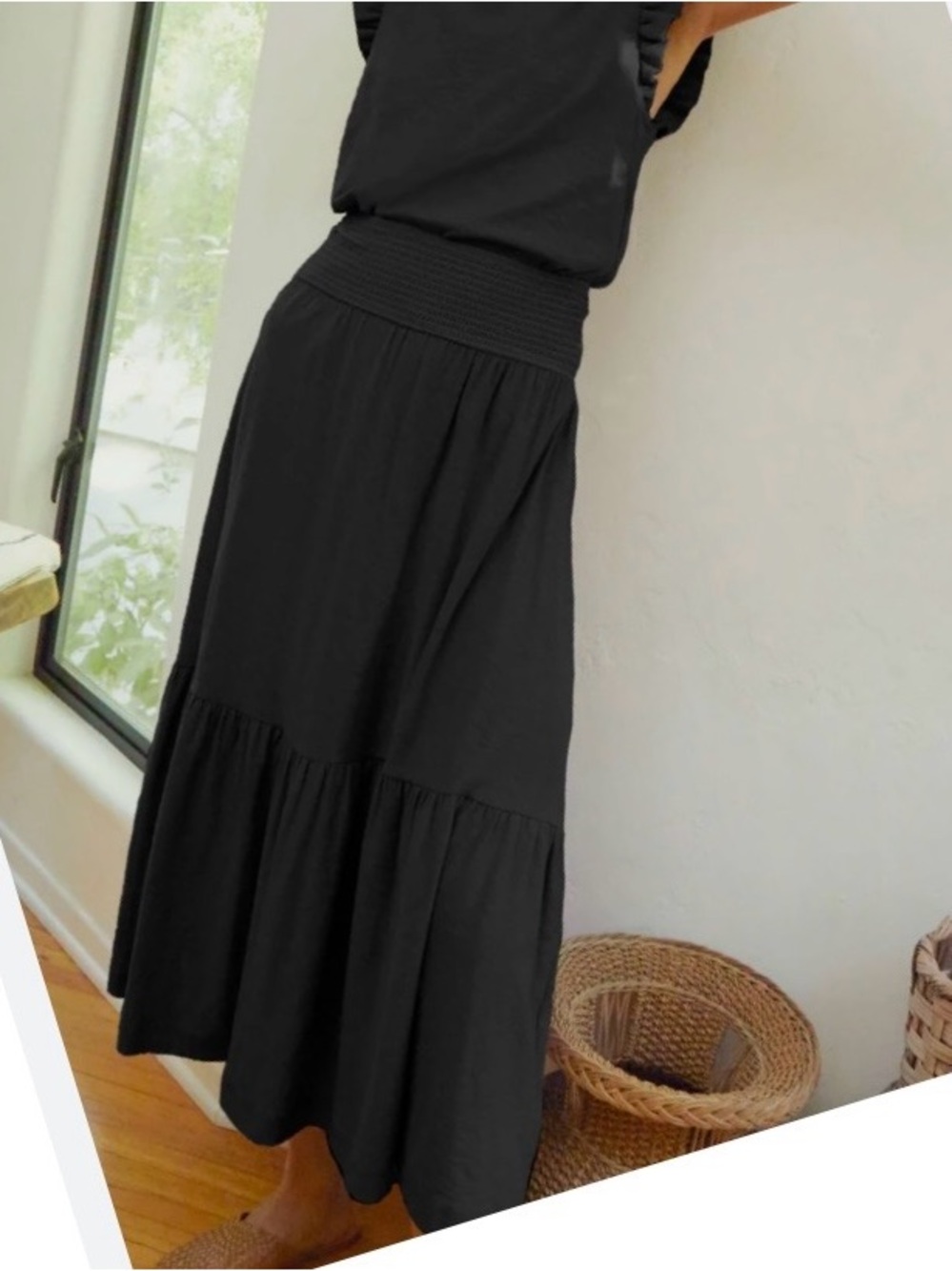 Nation LTD Black Yasmine Tiered Midi Skirt